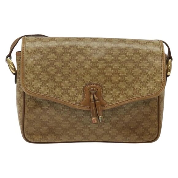 CELINE Macadam Canvas Shoulder Bag PVC Beige Gold Auth 124630 - Picture 4 of 15